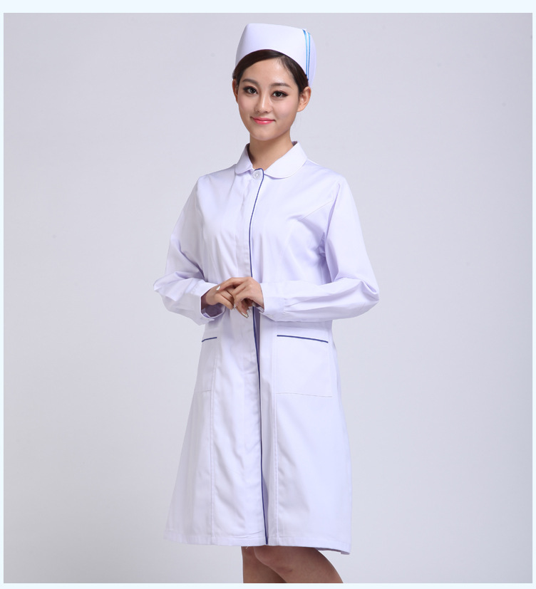 護(hù)士服冬裝娃娃領(lǐng)白se加藍(lán)邊 長(zhǎng)袖醫(yī)生服護(hù)士服白大褂