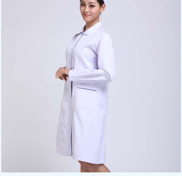 護(hù)士服冬裝娃娃領(lǐng)白se加藍(lán)邊 長(zhǎng)袖醫(yī)生服護(hù)士服白大褂