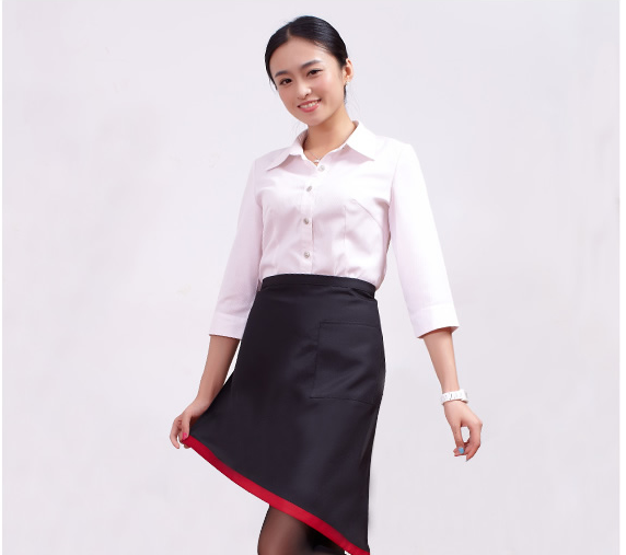 日式簡(jiǎn)約撞se時(shí)尚家居圍裙9238紅se/黑se半身女款工作服